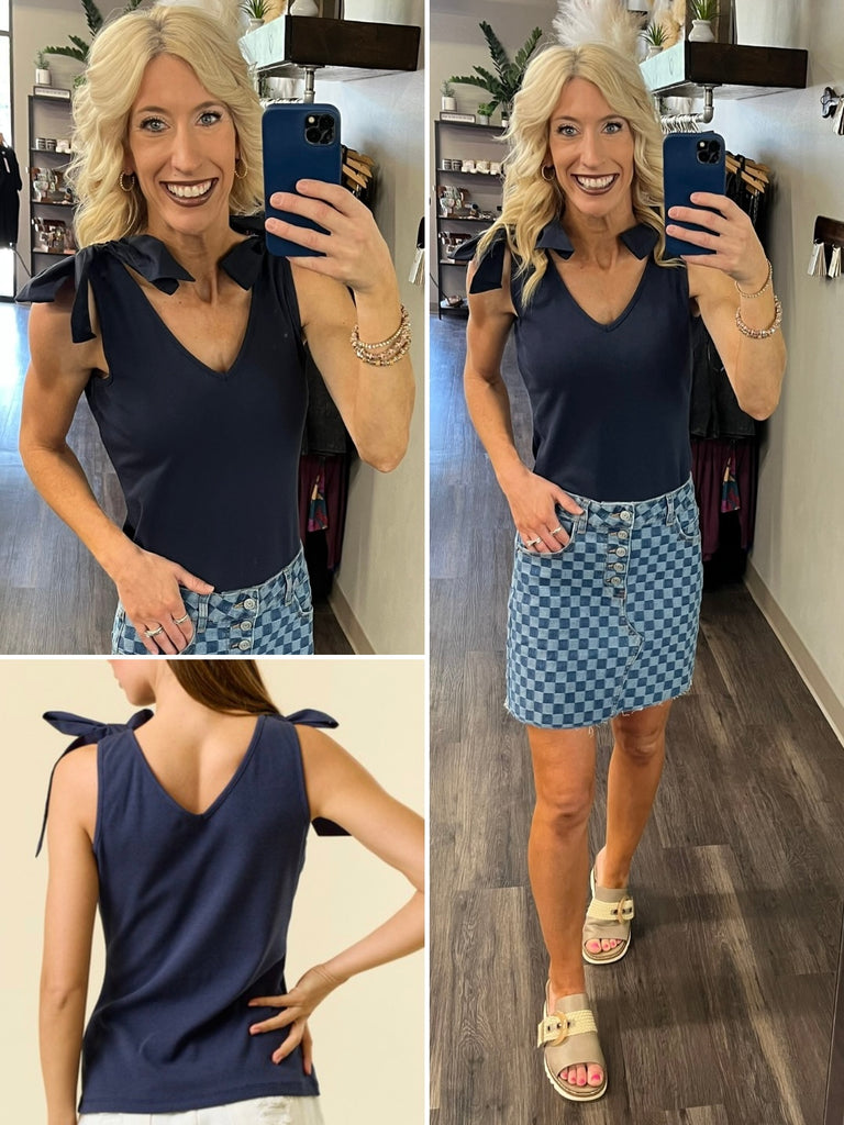 Tessa Bow Tank - Navy