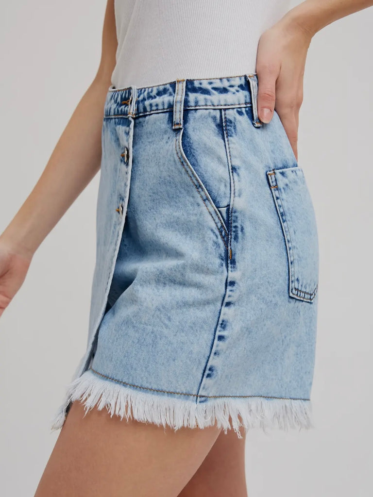 Krissy Denim Frayed-Trim Skort