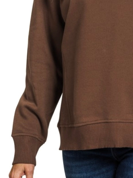 Riley Ribbed Accent Pullover - Brown