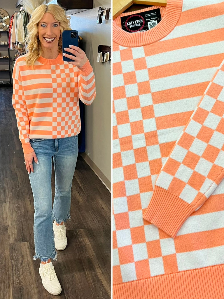 Tinessa Coral Checkerboard Sweater