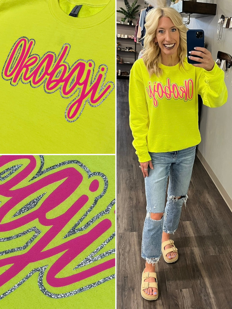 Okoboji Neon Yellow/Pink Glam Crewneck