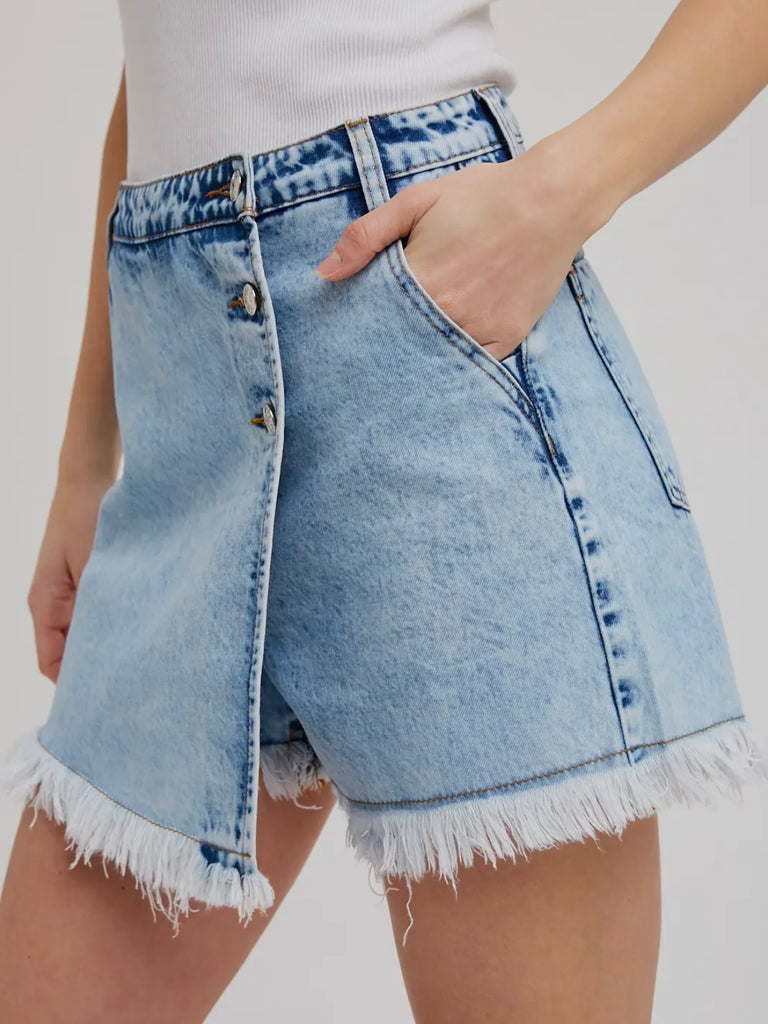 Krissy Denim Frayed-Trim Skort