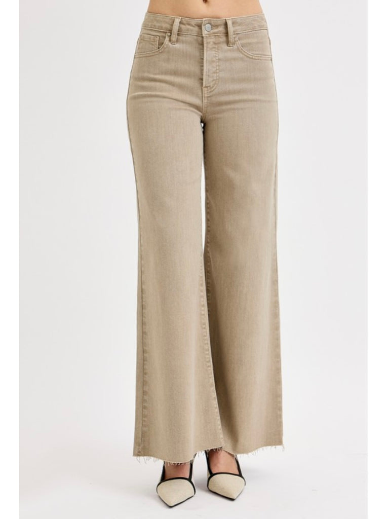 Brenna High-Rise Wide Leg Denim - Latte Shimmer
