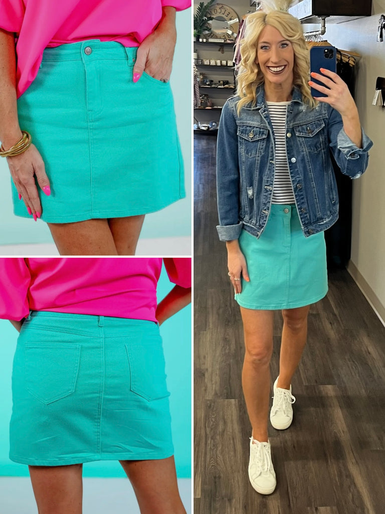 Noelle Denim Skirt - Turquoise