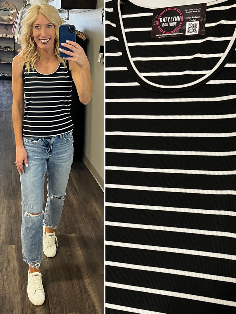 Halle Striped Tank - Black/Ivory