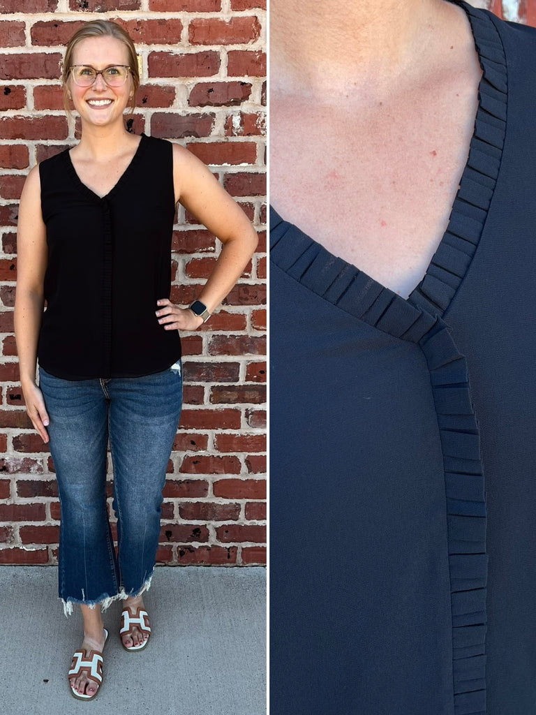 Sadie Ruffle V-Neck - Black