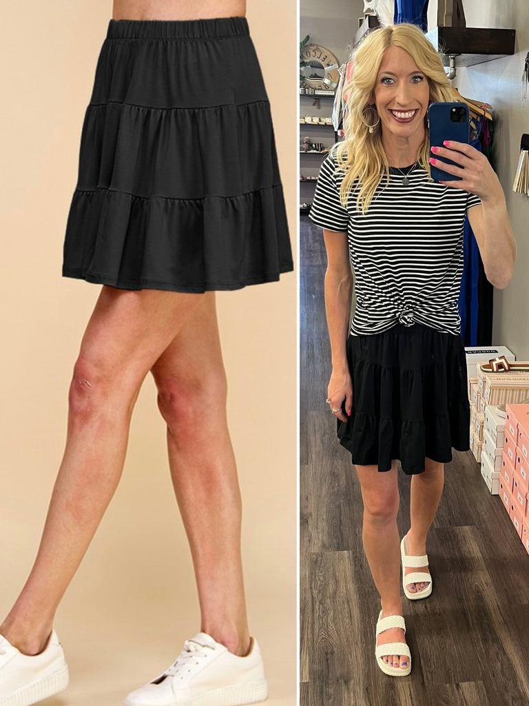 Renlee Butter-Soft Tiered Skirt - Black