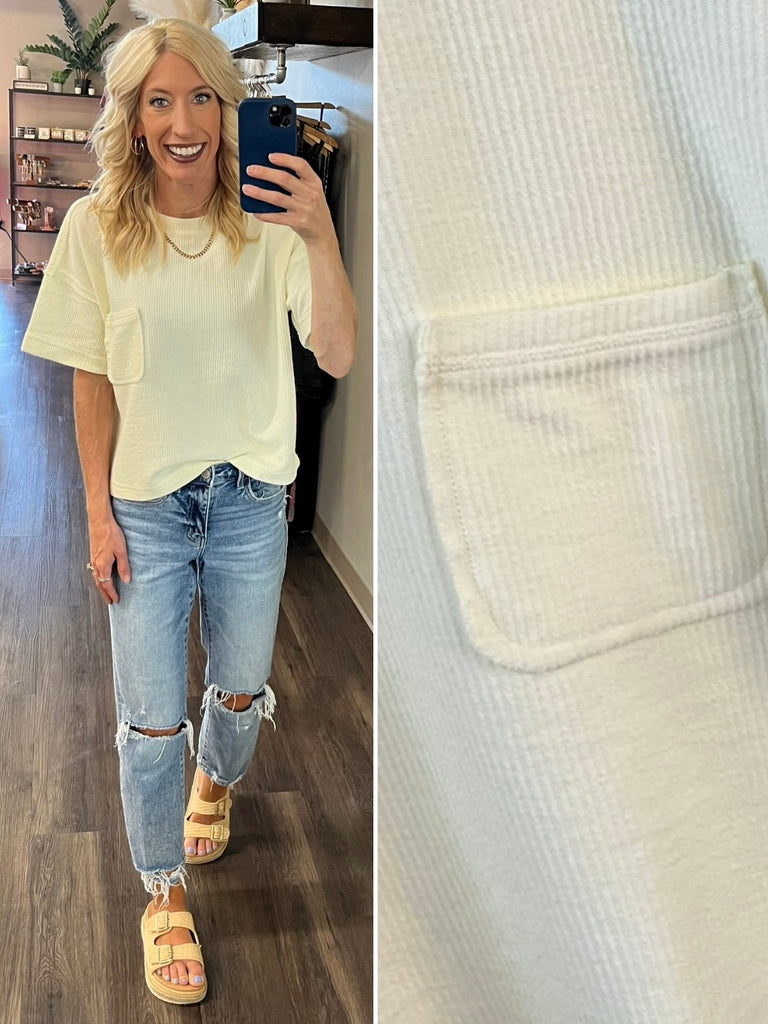 Mia Cropped Pocket Tee - Cream