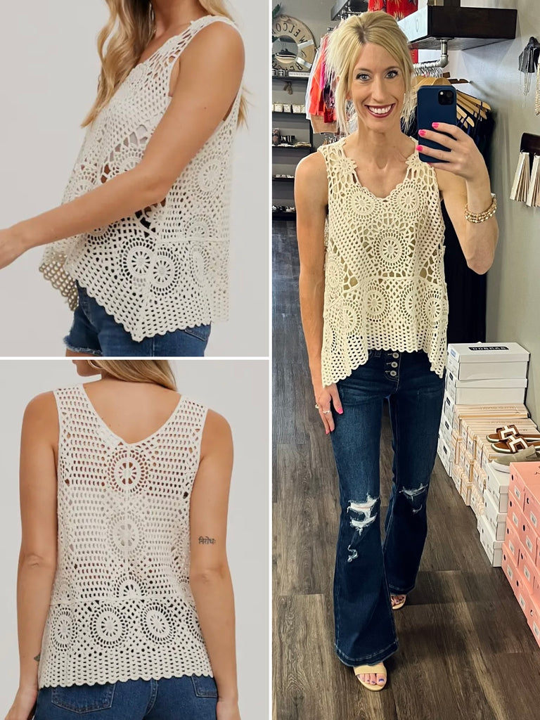 Journee Lace Flare Tank - Oat