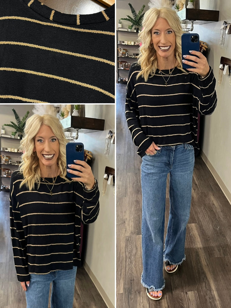 Becca Striped Dolman - Black / Mocha