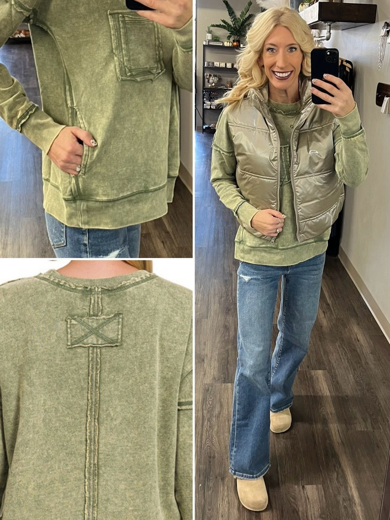 Sara Mineral-Wash Long Sleeve - Olive
