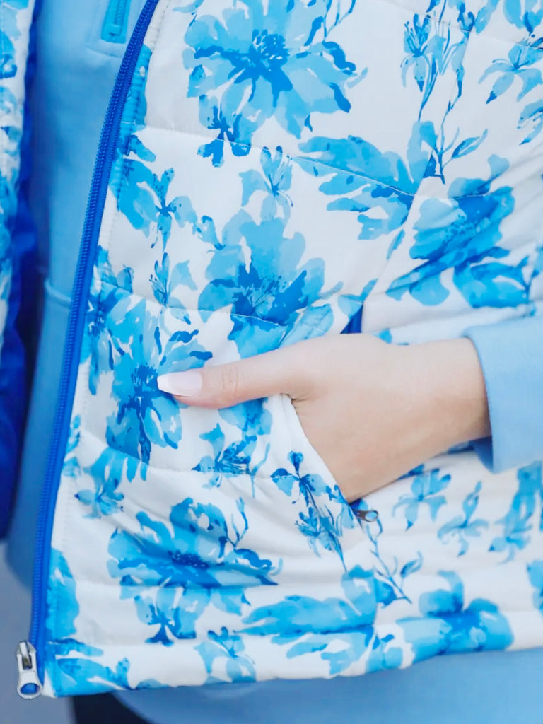 Delilah Puffer Vest- Blue Eternal Blossom