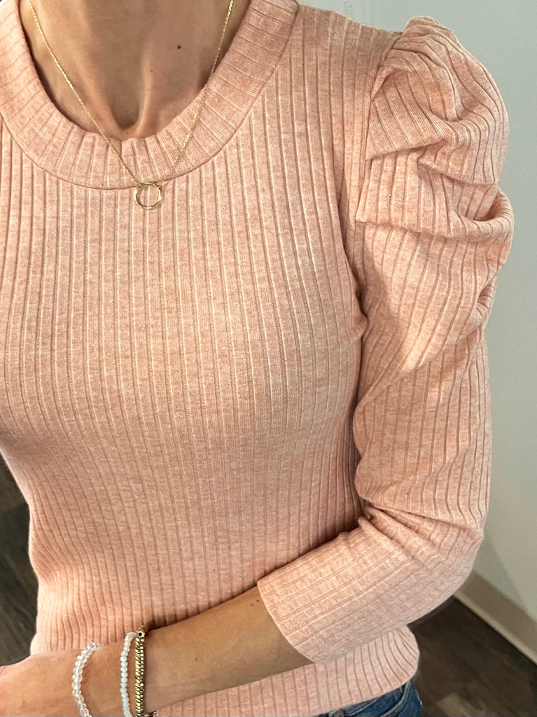 Leena Puff Sleeve Rib Top - Dusty Rose