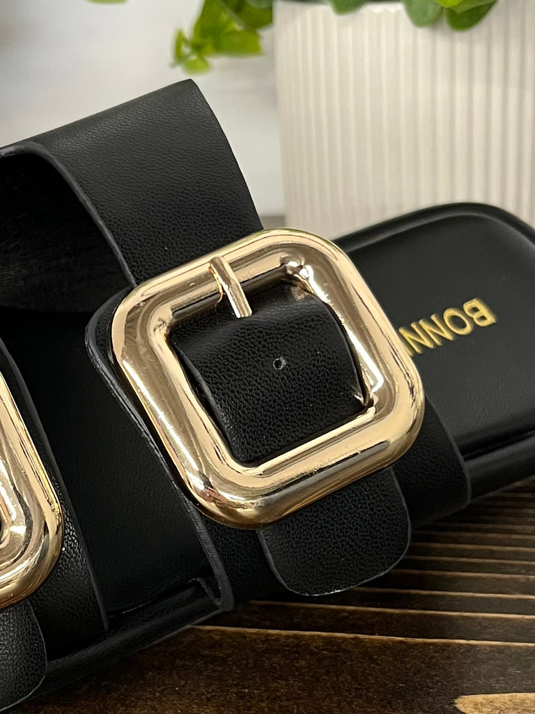 Adrina Double Buckle Sandals - Black