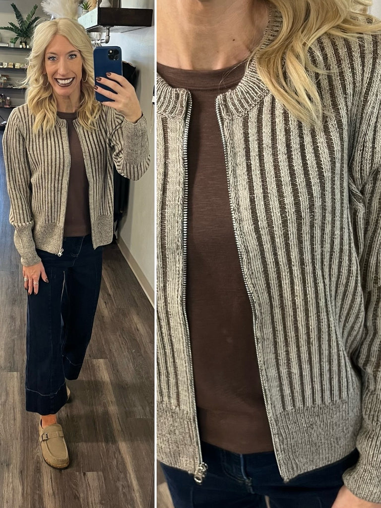 Jenna 2-Tone Ribbed Sweater - Brown