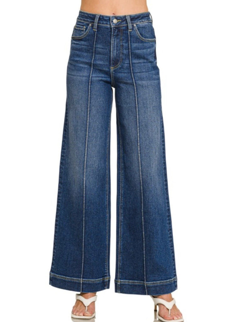 Jill High Rise Wide-Leg Pintuck Denim