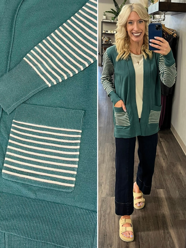 Lainee Stripe Accent Cardigan - Jade