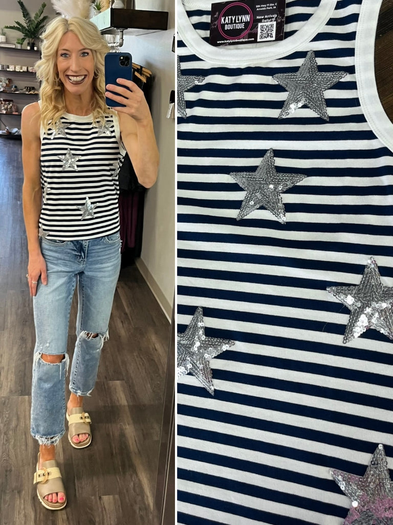 Miley Navy Striped Star Tank