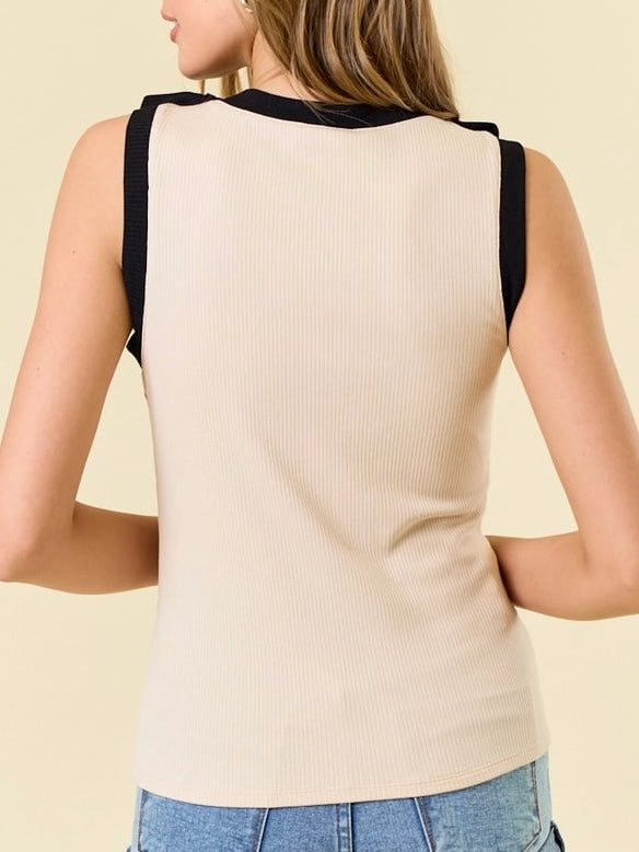 Lexi Contrast Tied Bow Tank - Black