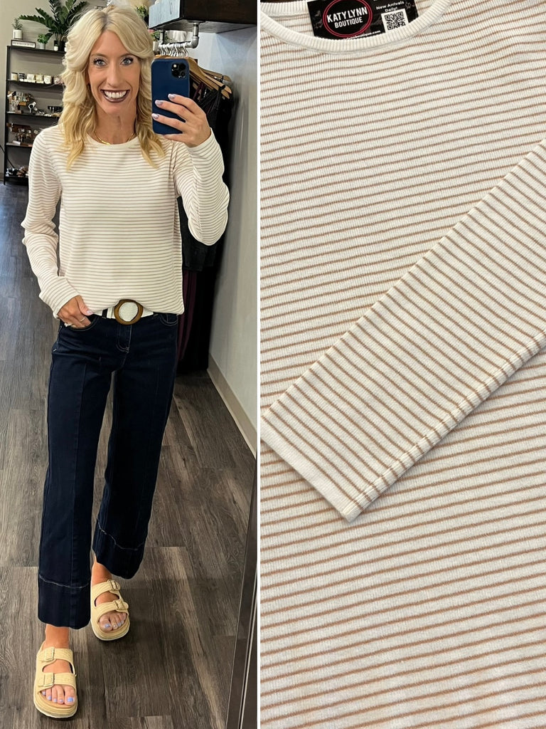 Bexley Pinstripe Lightweight Sweater - Ivory/Latte