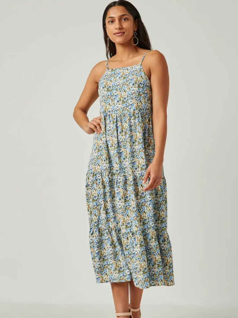 Malika Tiered Blue Floral Dress