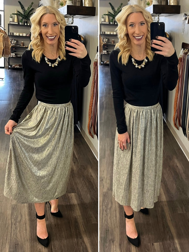 Sasha Metallic Midi-Skirt