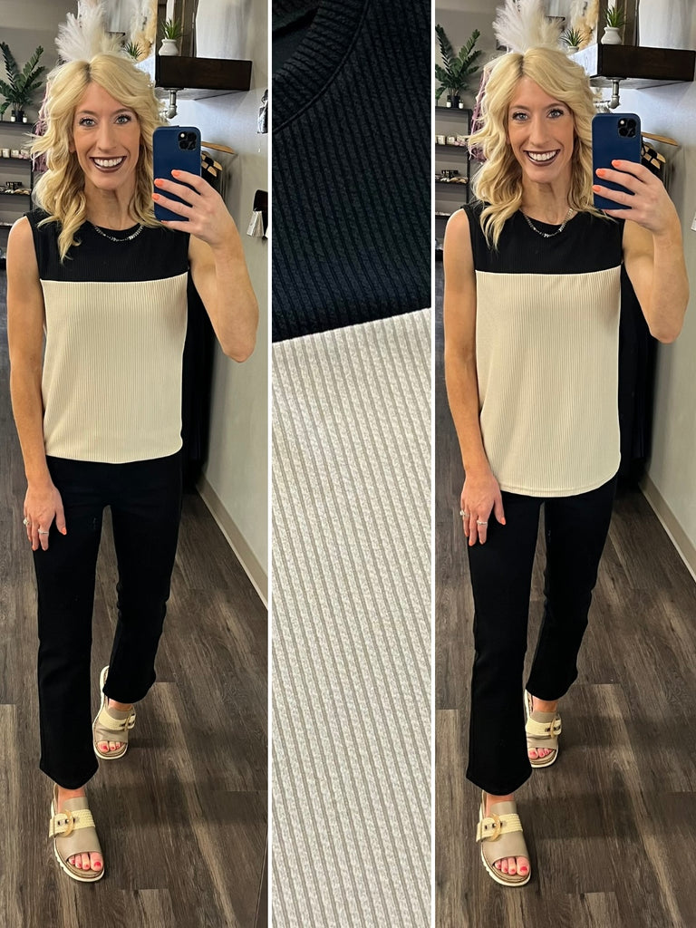 Trisha Color-Block Tank - Black/Latte