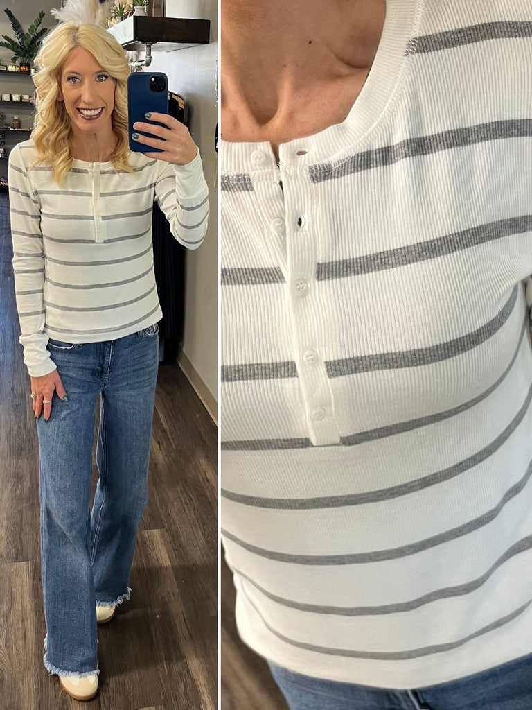 Caris Striped Snap Thermal - Gray/Ivory