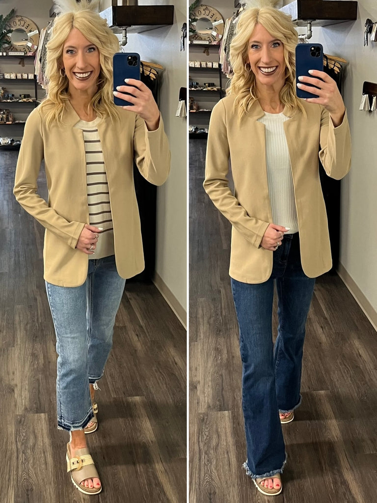 Abby Notch Collar Blazer - Taupe