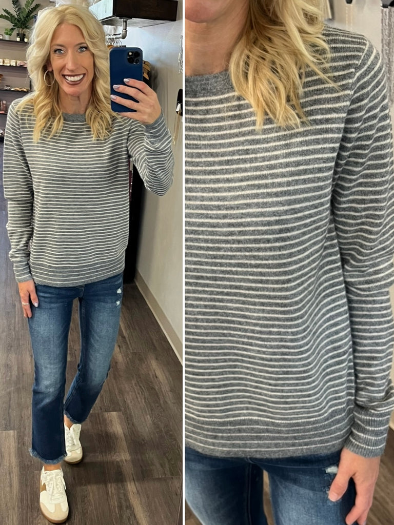 Torrin Striped So-Soft Sweater - Gray/Latte