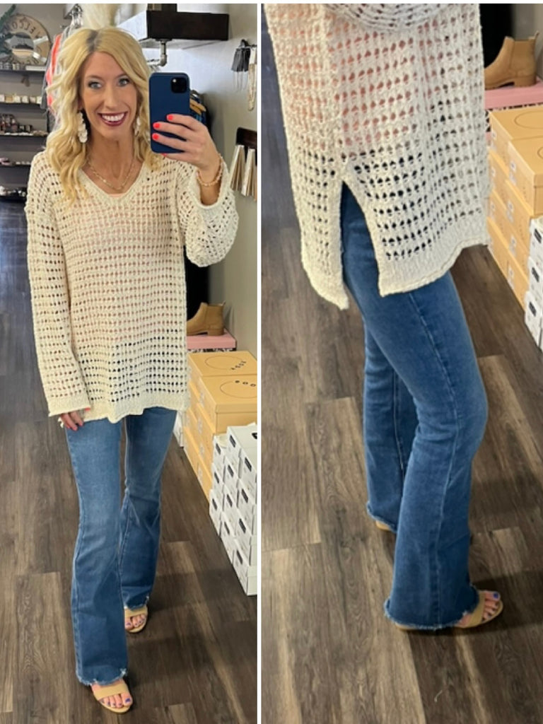 Onica Open Knit V-Neck Sweater