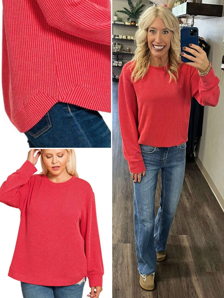 Maddie Ribbed Long Sleeve - Red