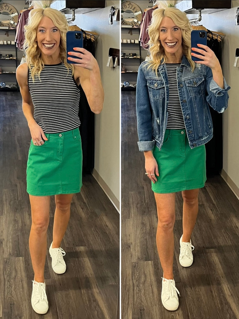 Noelle Denim Skirt - Kelly Green