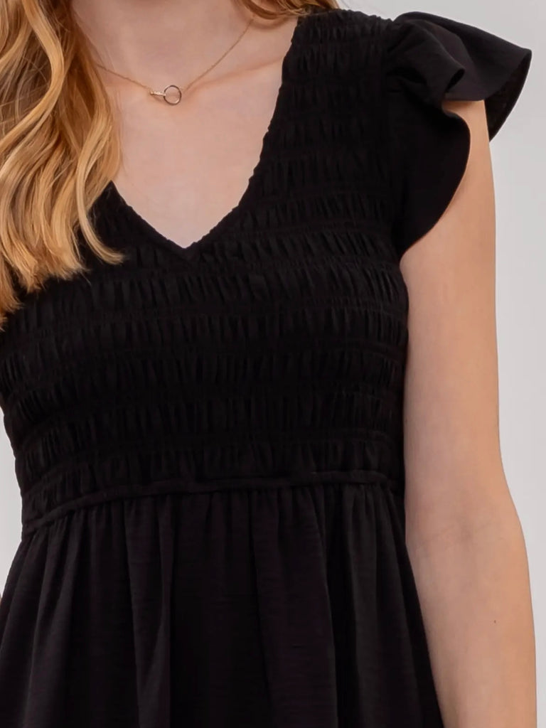 Grace Black Flutter Sleeve Dress