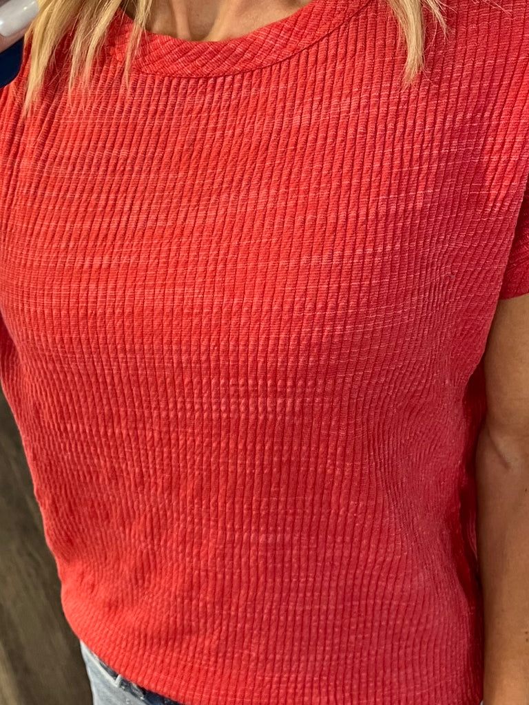 Layla Textured Tee - Dark Coral