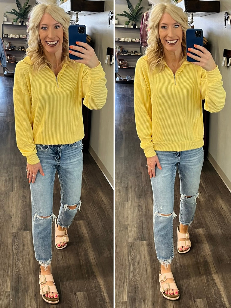 Mindy Ribbed 1/4 Zip - Yellow