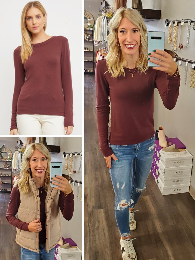 Ami Perfect Long Sleeve - Merlot