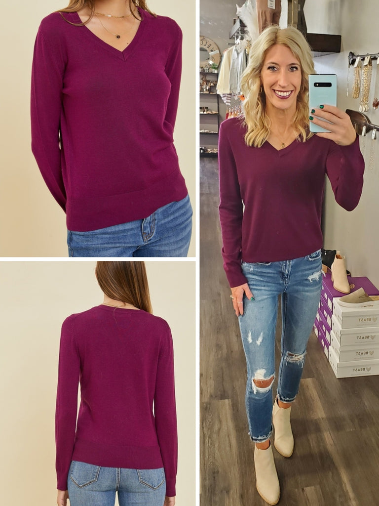 Vera V-Neck Soft Sweater - Plum