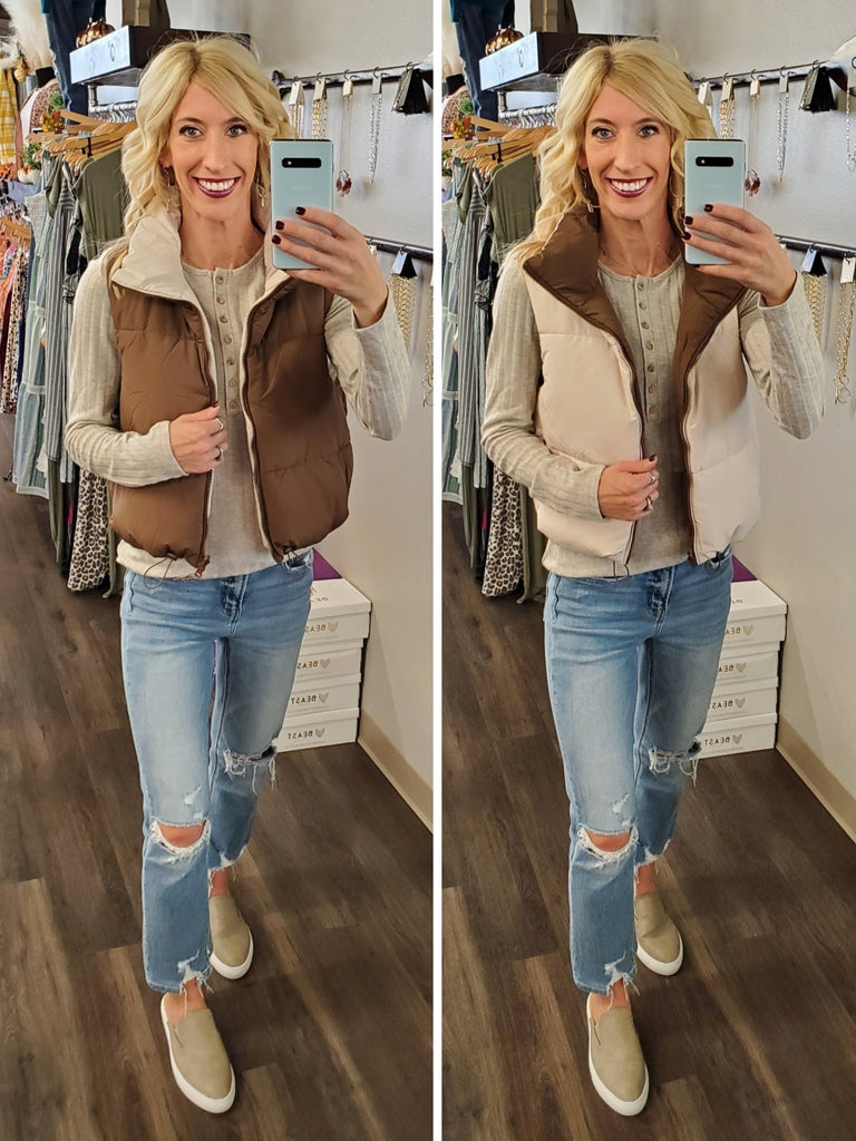 Norway Reversible Puffer Vest - Cocoa / Blush