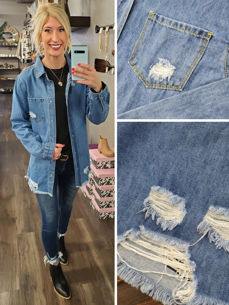 Beverly Distressed Light-Denim Snap Up