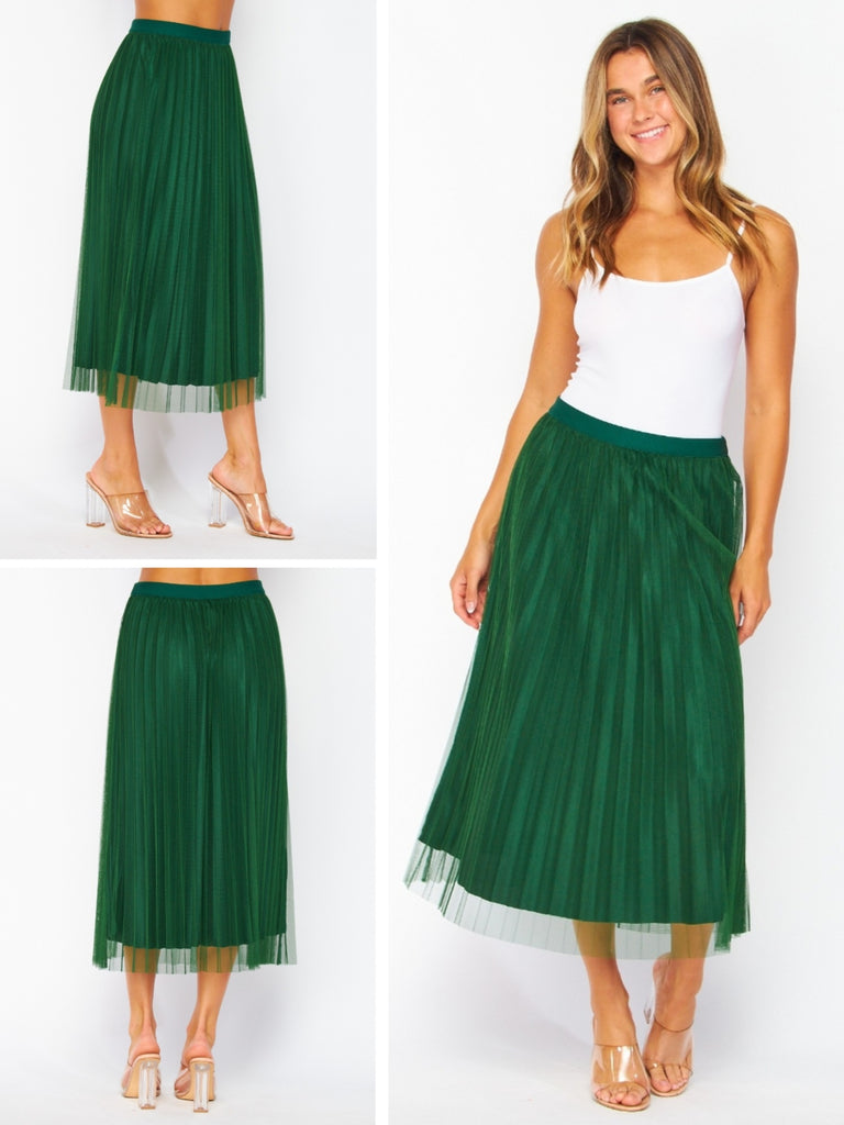 Gracie Pleated Shimmer Skirt - Evergreen