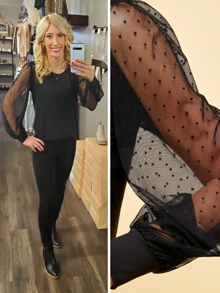 Sonya Mesh-Sleeve Blouse - Black