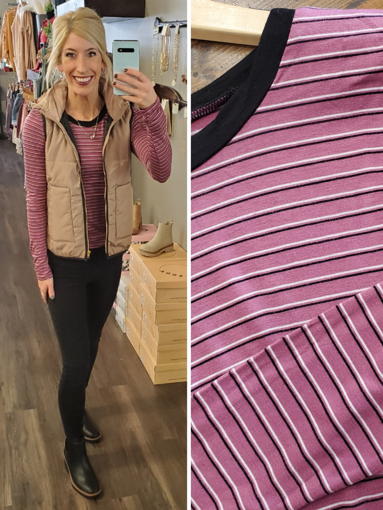 Marlys Long-Sleeve - SLIM FIT - Mauve/Black