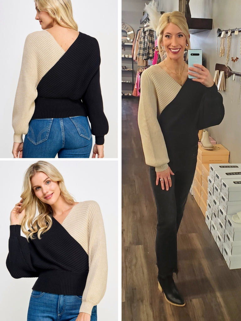 Morgan Color Block Wrap Sweater