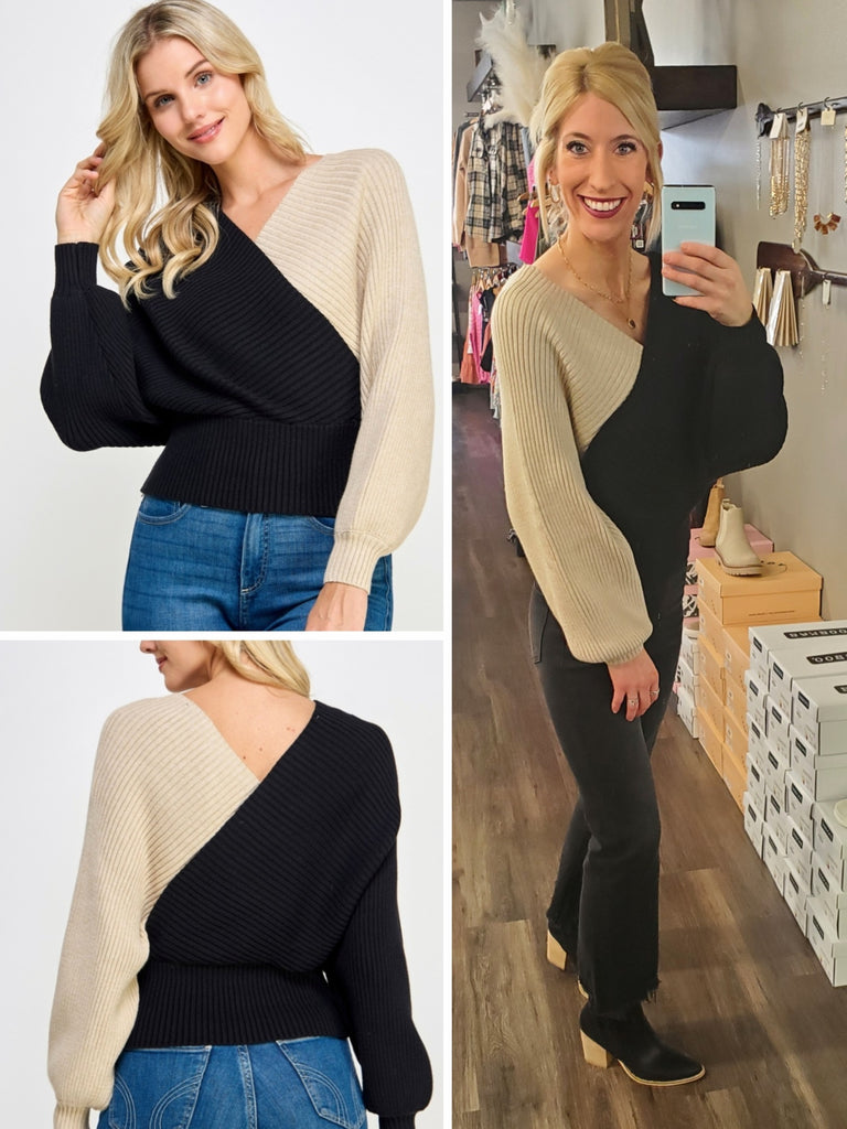 Morgan Color Block Wrap Sweater