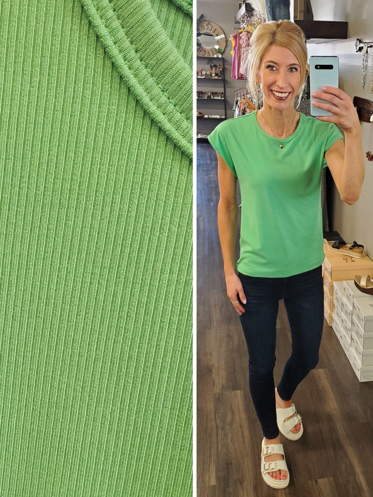 Katrina Ribbed Cap Sleeve Top - Apple Green