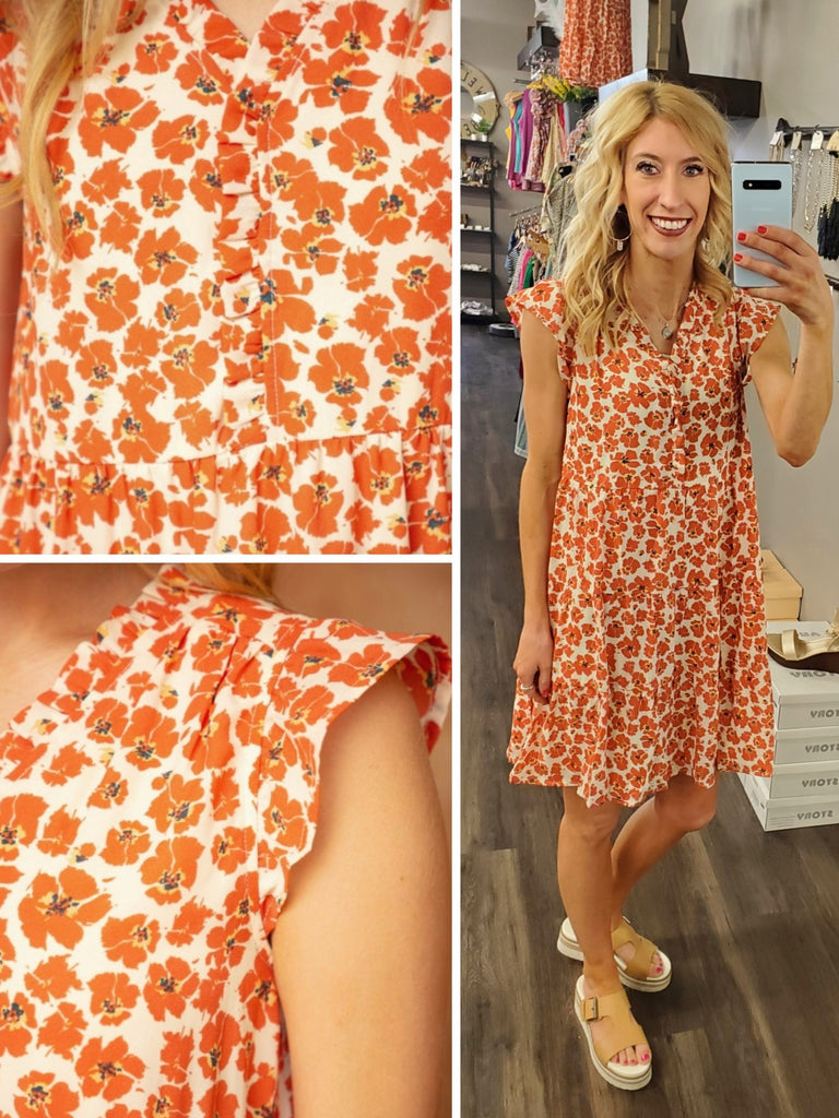 Alisha Coral Tiered Dress with Ruffle Accent