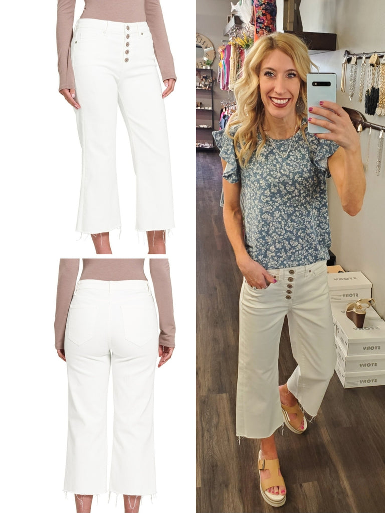 Rayna Button Fly High Rise Wide Leg Denim - Ivory