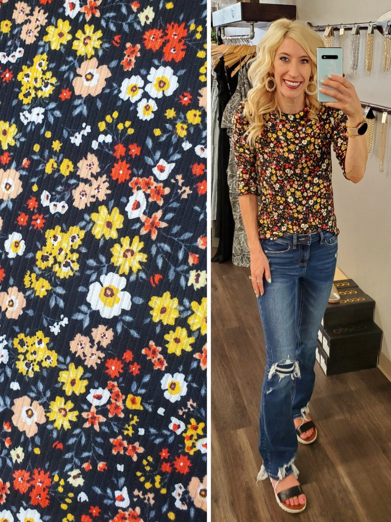 Keegan Floral 3/4 Sleeve Top - SLIM FIT