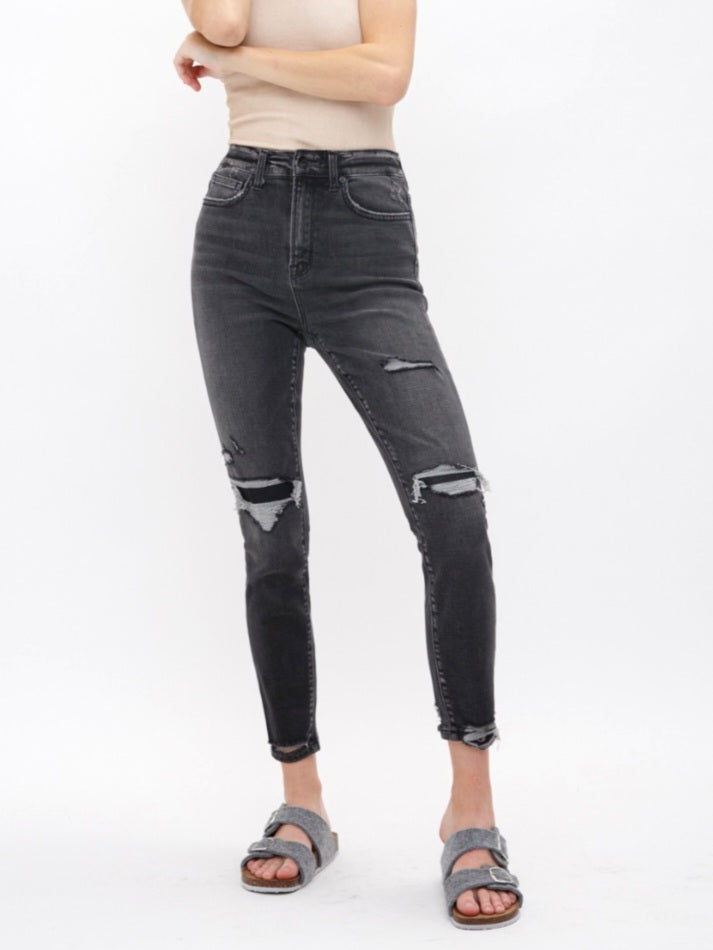 Regina High Rise Charcoal Skinny with Patch